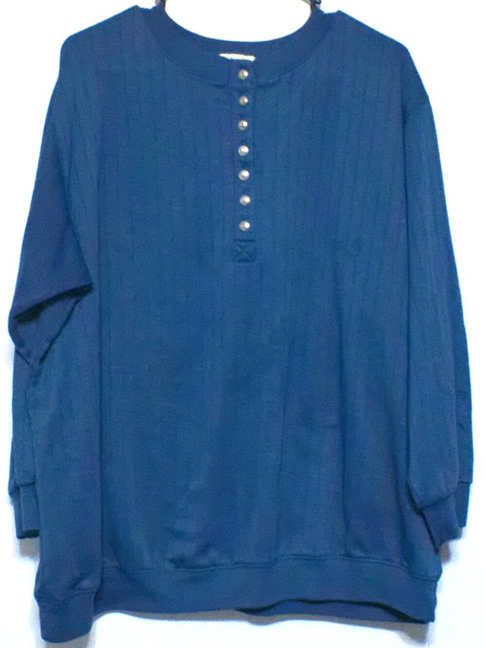 Roaman’s Women’s Blue Ribbed Henley Long Sleeve Top Button Front Size Large